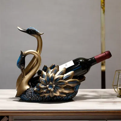 Homary Resin Swan Statue Wine Bottle Holder Table Top Wine Bottle Rack Countertop Wine Rack In Black