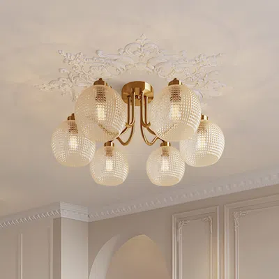 Homary Retro Gold 6-bulb Clear Glass Globe Chandelier Semi-flush Ceiling Light