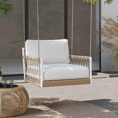 Homary Ropipe Boho Khaki Hand Woven Rope Outdoor Patio 2-seater Swing Sofa Arm Chair With White Cushion 529