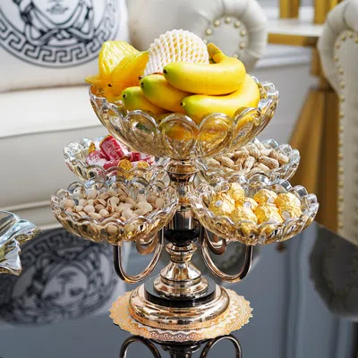 Homary Rotatable Glass Fruit Basket Multilayer Decor Bowl With Base In Rose Gold