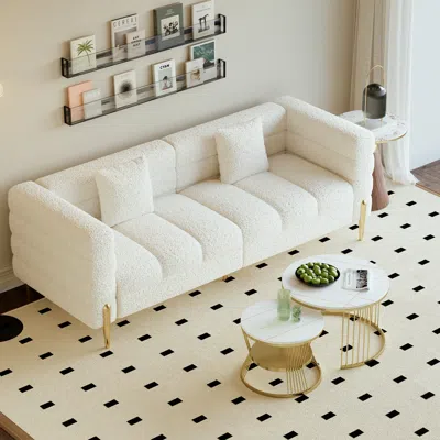 Homary Round 2-piece Nesting Set Sintered Stone Top White Coffee Table With Metal Frame