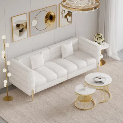 Homary Round 2-piece Nesting Set Sintered Stone Top White Coffee Table With Metal Frame 78.7" Modern White 