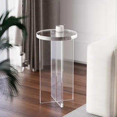 Homary Round Clear Acrylic End Table Modern Side Table In Transparent