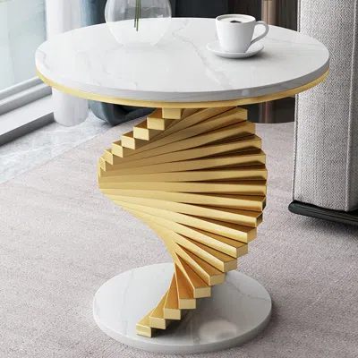 Homary Round Faux Marble Tabletop Decorative Cocktail Table End Table With Metal Frame Modern White Side Ta