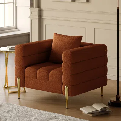 Homary Rust Boucle Accent Chair Modern Modular Arm Chair In Brown