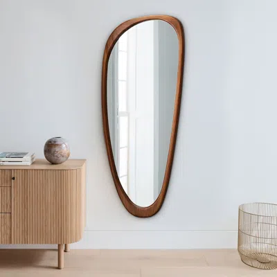 Homary Rustic Asymmetrical Mirror Full Length Wall Mirror Wood Frame In Walnut In Brown