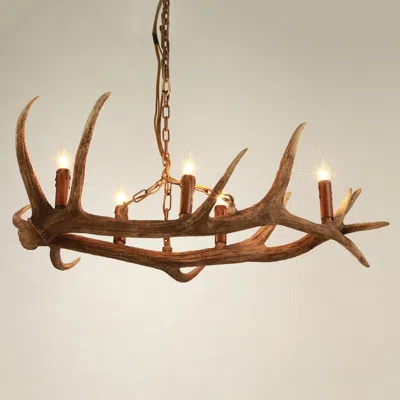 Homary Rustic Faux Deer Antler Resin Twig Island / Pool Table Pendant Light & 5 Candle Lights In Brown
