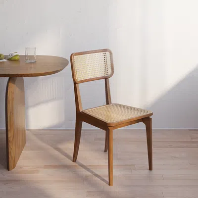 Homary Rustic Walnut Side Chair Cane Dining Chair Ash Wood In Brown