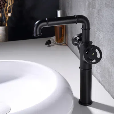 Homary Ruth Industrial Pipe Bathroom Vessel Sink Faucet Matte Black 1-hole 2-handle Solid Brass