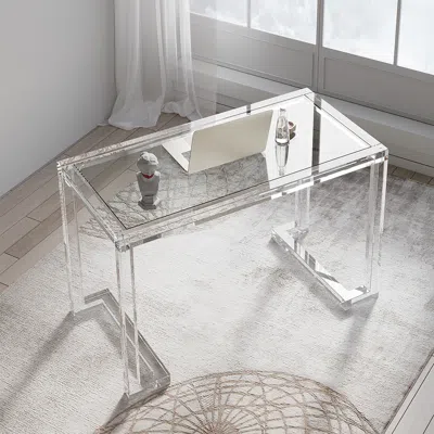 Homary Savea 47.2" Modern Clear Tempered Glass Straight Desk In Transparent