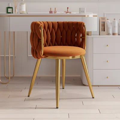 Homary Set Of 2 Barrel Back Dining Chair Velvet Upholstery Scandinavian Design Orange Round Accent In Brown