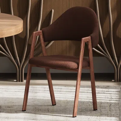 Homary Set Of 2 Boucle Dining Chair Upholstered Curved Back Modern Brown Dining Room Chairs