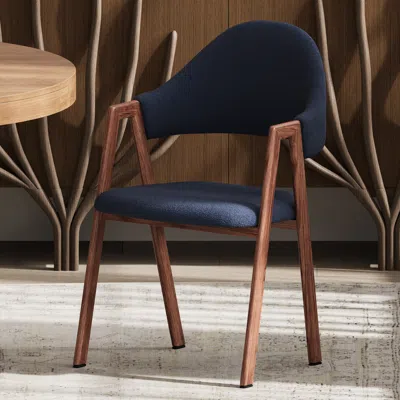 Homary Set Of 2 Boucle Dining Chair Upholstered Curved Back Modern Brown Dining Room Chairs In Blue