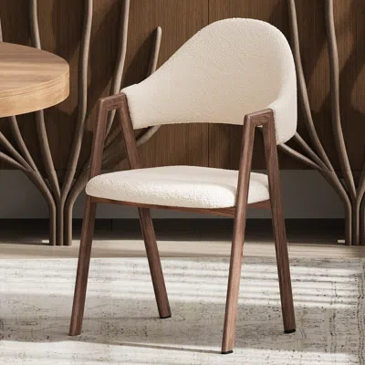 Homary Set Of 2 Boucle Dining Chair Upholstered Curved Back Modern Brown Dining Room Chairs In White
