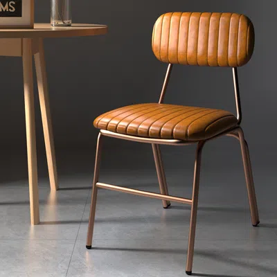 Homary Set Of 2 Faux Leather Dining Chairs With Upholstered & Metal Frame Modern Brown Dining Room Chairs