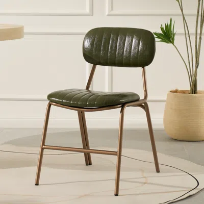 Homary Set Of 2 Faux Leather Dining Chairs With Upholstered & Metal Frame Modern Green Dining Room Chairs