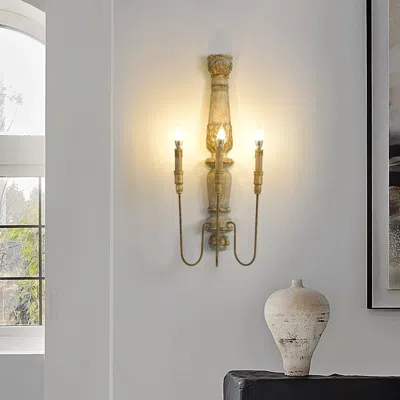 Homary Set Of 2 French Country 3-light Wood Candle Wall Sconce Distressed Carved Design In Brown