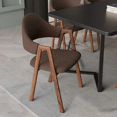 Homary Set Of 2 Linen Dining Chair Upholstered Curved Back Modern Brown Dining Room Chairs