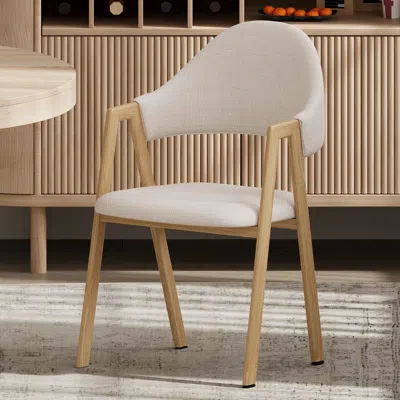 Homary Set Of 2 Linen Dining Chair Upholstered Curved Back Modern Dining Room Chairs In Neutral