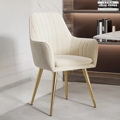 Homary Set Of 2 Luxury Rotating Dining Chairs With Velvet Upholstery Beige In White