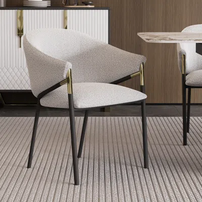 Homary Set Of 2 Modern Dining Chairs Chenille Upholstery White & Gray