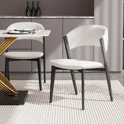 Homary Set Of 2 Modern Dining Chairs Performance Leather Upholstery Off White