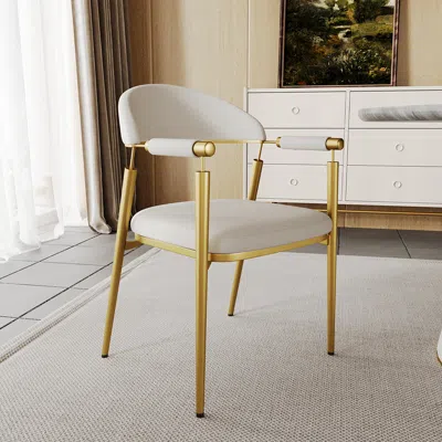 Homary Set Of 2 Modern Dining Chairs Pu Leather Curved Back Stainless Steel With Arms Affordable Luxury Whi In Gold