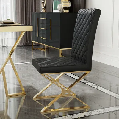Homary Set Of 2 Modern Dining Chairs Pu Leather Upholstered Black Dining Room Chair With Gold Legs