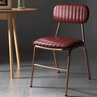Homary Set Of 2 Modern Dining Chairs With Faux Leather Upholstered In Wine Red In Brown