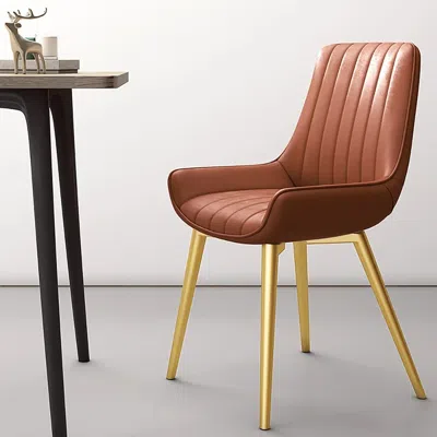 Homary Set Of 2 Pu Leather Dining Chairs Upholstered High Orange Kitchen Chairs In Brown