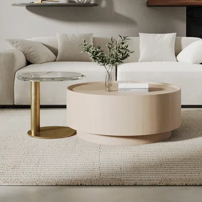 Homary Set Of 2 Round Nesting Coffee Table Set White Oak With 2 Drawers In White & Clear & Gold With Storag In Brown