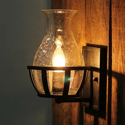 Homary Set Of 2 Rustic Glass Single Candelabra Wall Lamp With Metal Backplate In Black
