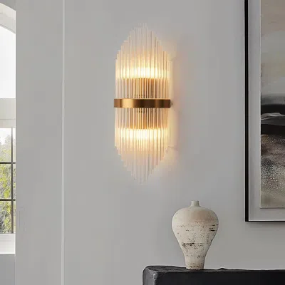 Homary Set Of 2 Striaged 2-light Gold Glass Wall Sconce Metal Vanity Wall Light For Bathroom