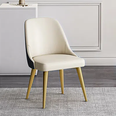 Homary Set Of 6 Dining Chairs Pu Leather Upholstered Off-white Dining Room Chair In Neutral