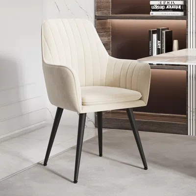 Homary Set Of 6 Modern Dining Chair Velvet Upholstered Beige Dining Chairs With Arms In Neutral