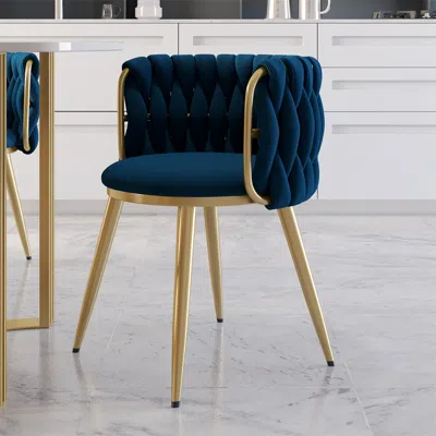 Homary Set Of 8 Barrel Back Dining Chair Velvet Upholstery Scandinavian Design Blue Round Accent