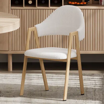 Homary Set Of 8 Boucle Dining Chair Upholstered Curved Back Modern Dining Room Chairs In White