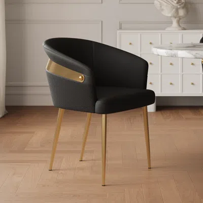 Homary Set Of 8 Modern Black Pu Leather Dining Chair Curved Back With Gold Legs