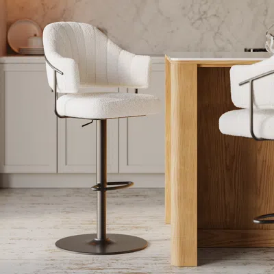 Homary Set Of 8 Modern Boucle Adjustable Counter Stool With Swivel Base In White