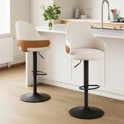 Homary Set Of 8 Swivel Bar Stool For Kitchen Island Curved Wing Back White Velvet Adjustable Height In Black