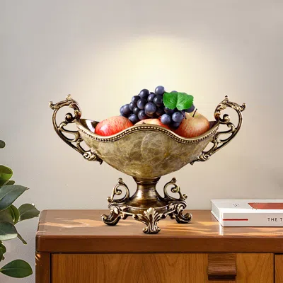 Homary Shellium Brown Fruit Basket Decorative Bowl Resin & Shell Snack Tray In Gold