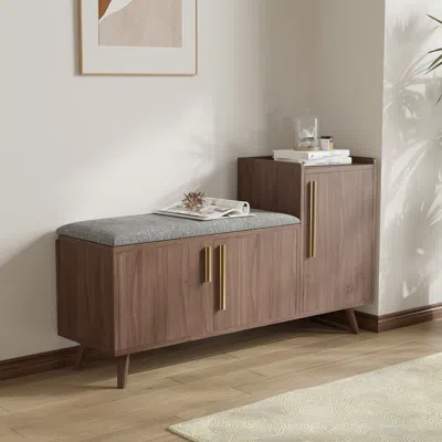 Homary Shoe Storage Entryway Bench With Right-side Cabinet Engineered Wood Shoe Rack In Black Walnut (47") In Brown
