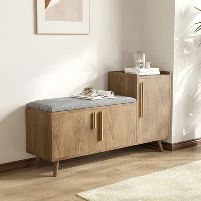 Homary Shoe Storage Entryway Bench With Right-side Cabinet Engineered Wood Shoe Rack In Walnut (47") In Brown