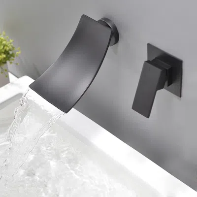 Homary Shoop Modern Single Handle Wall Mounted Waterfall Bathroom Sink Faucet Matte Black In Gray