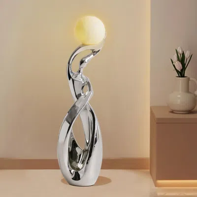 Homary Silver Sculpture With Illuminated Sphere Modern Art Decor For Living Room