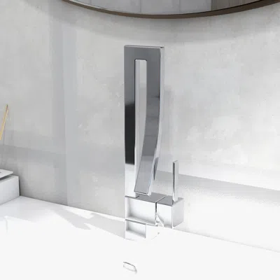 Homary Single Handle Single Hole Bathroom Sink Faucet With Waterfall Spout In Chrome Brass In White
