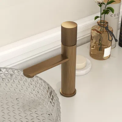 Homary Single Hole Antique Brass Bathroom Sink Faucet Single Knob Solid Brass In Brown