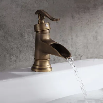Homary Single Hole Single Handle Waterfall Bathroom Sink Faucet Solid Brass In Antique Brass In Brown