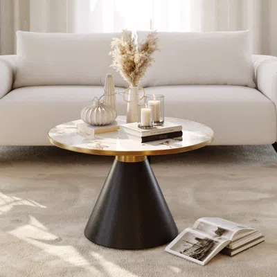 Homary Sintered Stone Round Coffee Table Modern Black Living Room Furniture
