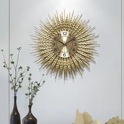 Homary Small 3d Sunburst Metal Oversized Wall Clock Wheat Home Decor In Gold